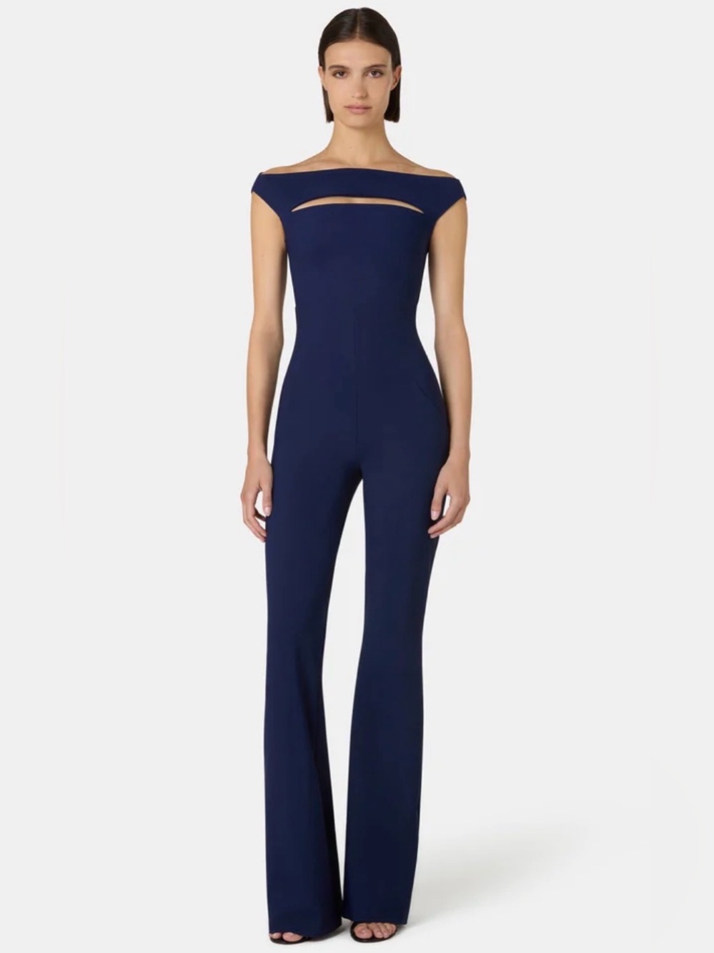 Chiara Boni Navy Off-Shoulder Cutout Jumpsuit Size 4